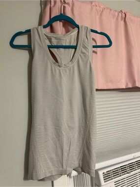 Athleta Cream and Gray Striped Racerback Tank